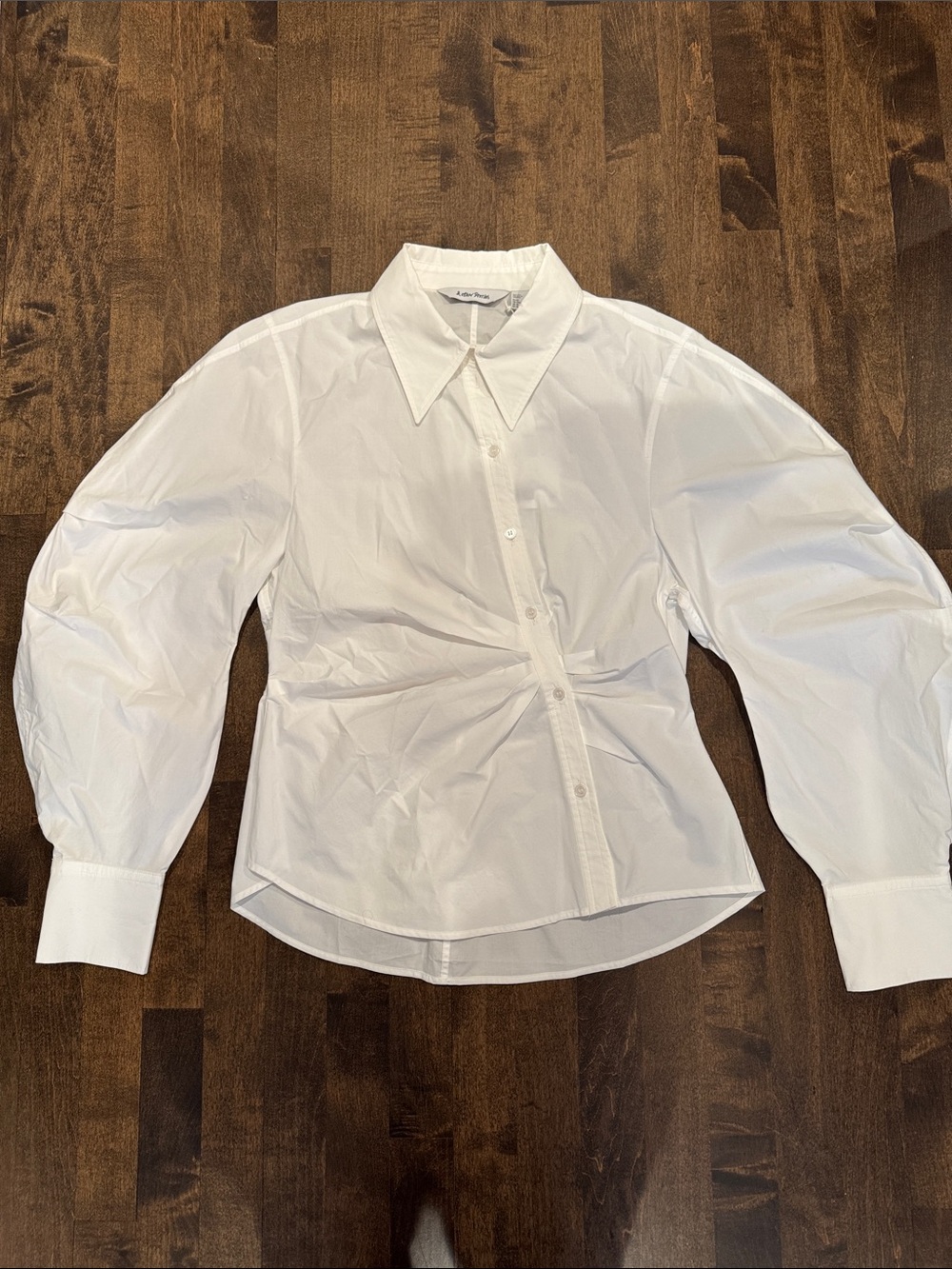 White Assymetrical Button-Up Women’s Shirt with Point Collar